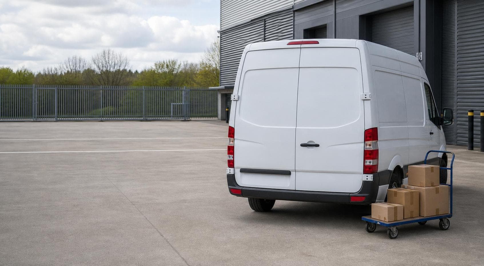 Unbranded courier vehicle ready to leave Shortlands with contracts, technology equipment and resident parcels secured for direct transport